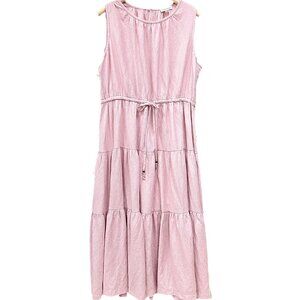 Calvin Klein MSRP $72 Tiered Midi Dress Soft Pink Drawstring Waist Flowy XL NEW